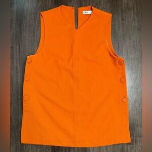 Zara Orange V-Neck Top w/ Covered Side Buttons